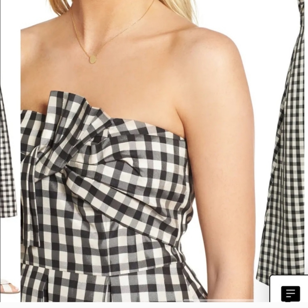 Classic Designer Black & White Gingham Taffeta Dress 1901 Midi Bow Bust Detail 4 - Picture 2 of 11